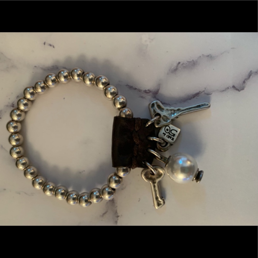 UNO de 50 Silver Beaded Charm Bracelet with Pearl Accent